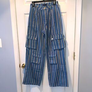 Nasty Gal Blue, Gray and Green Striped Cargo Pants